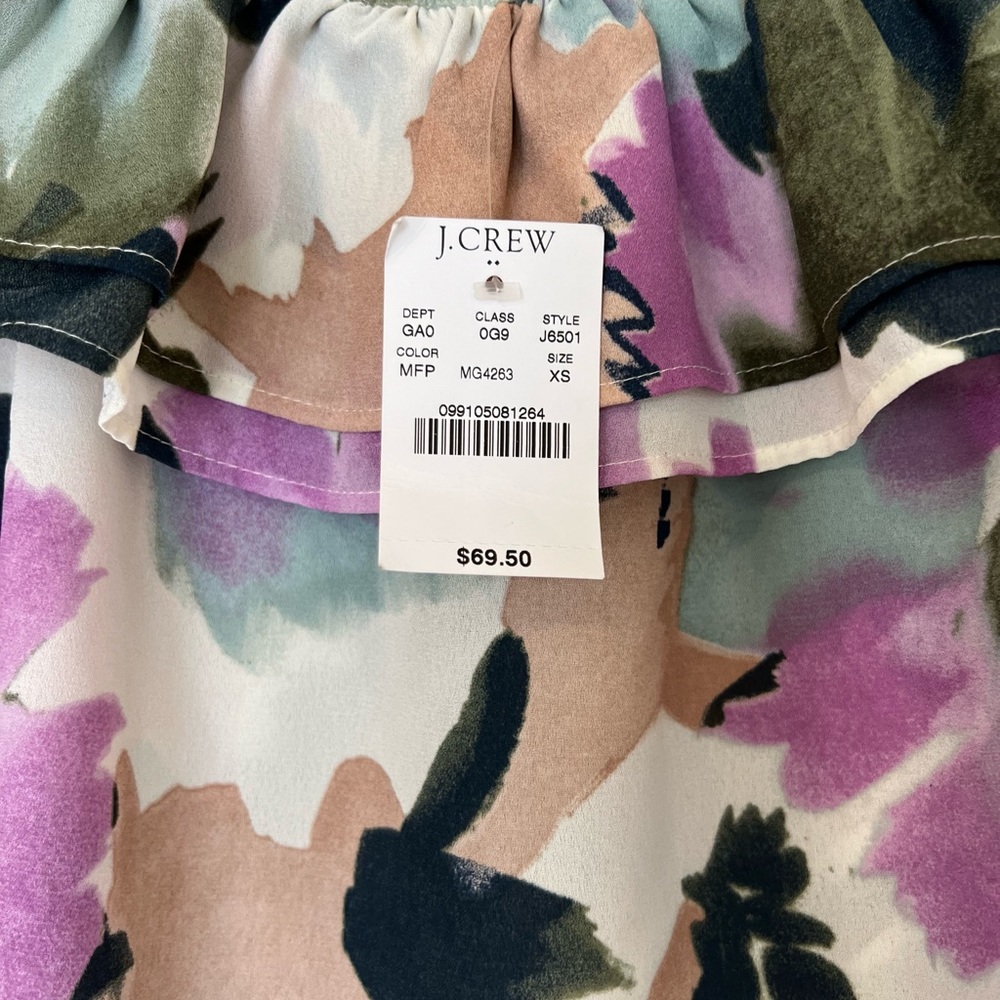 NWT J.Crew Floral Printed Off The Shoulder Ruffle Blouse Sz XS - Picture 7 of 11